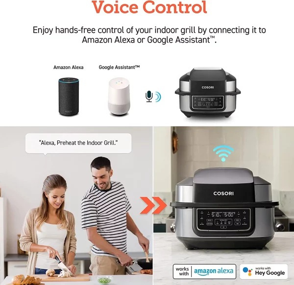 Cosori New Indoor Grill, Smart XL Air Fryer Combo Aeroblaze, 8-in-1, 6 Quart Voice Control, Black