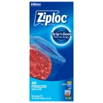 Ziploc® Brand Freezer Bags with New Stay Open Design, Gallon, 60, Patented Stand-up Bottom, Easy to Fill Freezer Bag, Unloc a Free Set of Hands in the Kitchen, Microwave Safe, BPA Free