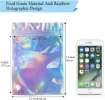 50pcs Holographic Foil Ziplock Bags 6x9 Inch, Small Mylar Sample Bags Aluminum Foil Packaging Plastic Ziplock Bag For Packaging Candy Jewelry Lash Lip Gloss