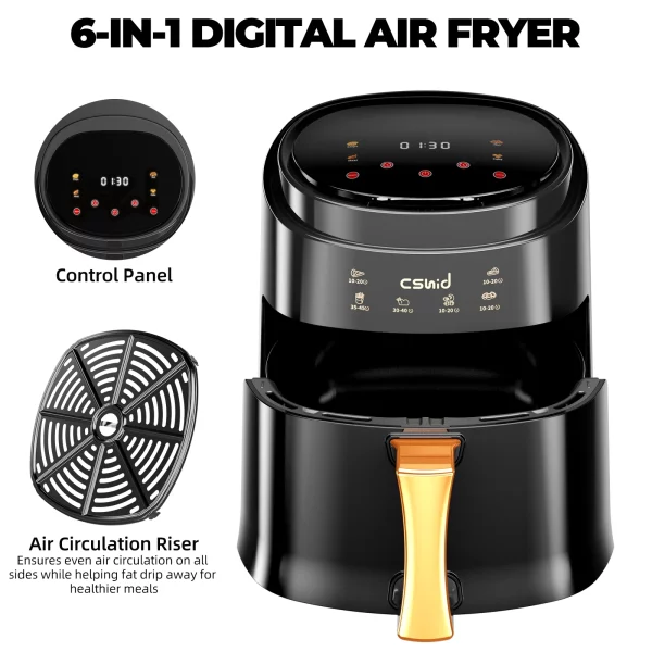 6.3 QT Large Capacity Air Fryer Touch Screen Smart Fryers Household Multi-function Air fryer that Crisps, Roasts, Reheats, & Dehydrates, High Gloss Finish,Including Air Fryer Paper Liners 50PCS,Black