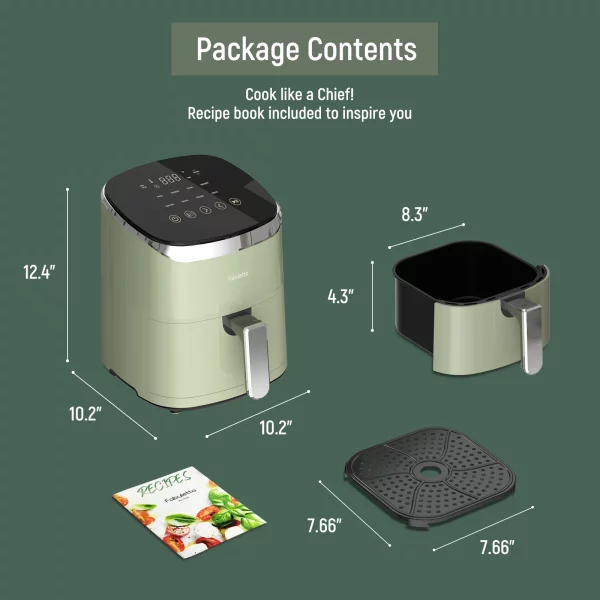 Air Fryer, Fabuletta 4.2QT Air Fryer Oven With 9 Customizable Smart Cooking Programs, Shake Reminder, 450°F Digital Airfryer,Tempered Glass Display, Nonstick & Dishwasher-Safe Basket