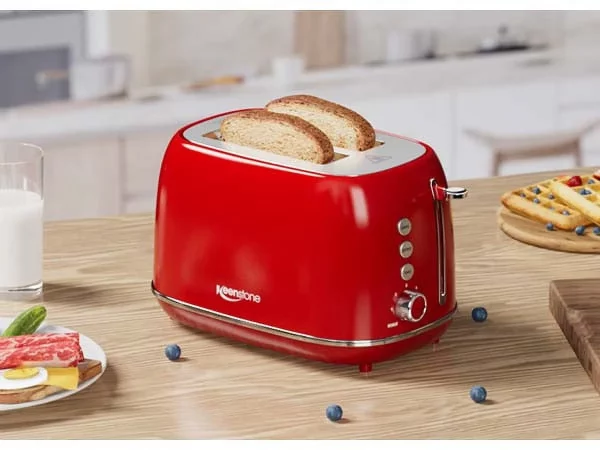 Keenstone Toaster, Retro 2 Slice Stainless Steel Toaster with Cancel, Defrost Fuction for Bread, Bagel, Wide Slots Revolution Toasters, Kitchen Appliances, Apartment Essentials Must Haves - Red