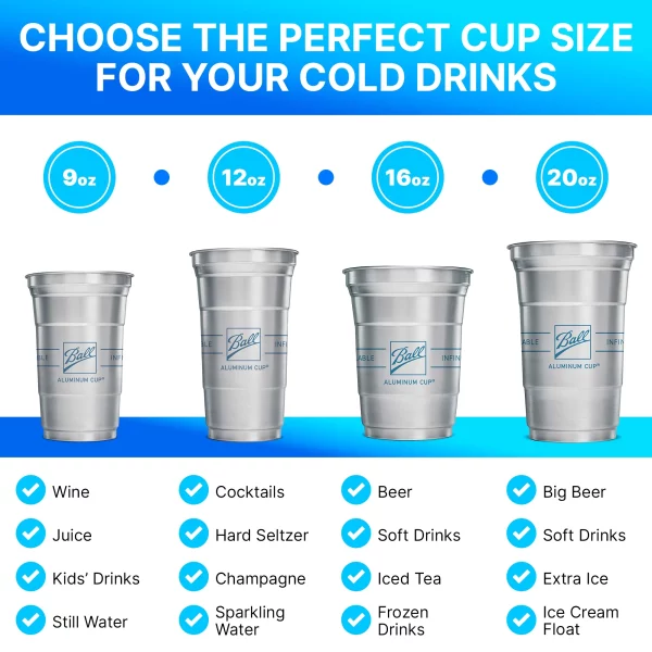 Ball Aluminum Cup, Disposable Recyclable Cold-Drink Cups, 16 oz. Cups, 24 Count