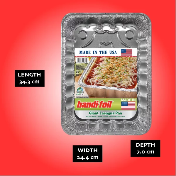 Handi-Foil Aluminum Giant Rectangular Lasagna Pan, 1 Count 13.5" x 9.63" x 2.75"