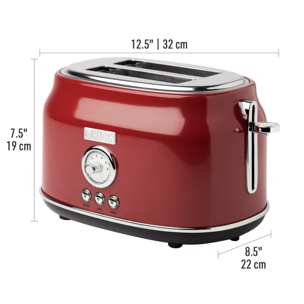 HADEN Dorset 2-Slice Wide Slot Stainless Steel Retro Toaster, Red