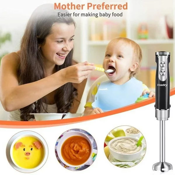Hand Blender Set 500W 5-in-1 Immersion Stick Blender with 500ml Food Processor, 600ml Beaker, Egg Whisk, Milk Frother Whisk - 9 Speeds, Turbo Button, Lightweight, BPA-Free, Black
