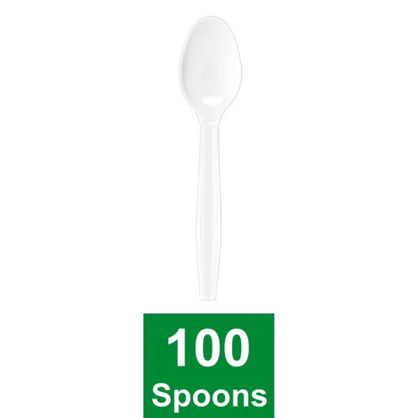 Great Value Everyday Disposable Plastic Spoons, White, 100 Count