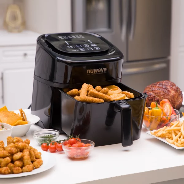 Nuwave Brio 6-Quart Air Fryer with Temperature Probe and Smart Cooking Programs for Even and Fast Cooking, Gourmet