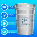 Ball Aluminum Cup, Disposable Recyclable Cold-Drink Cups, 16 oz. Cups, 24 Count