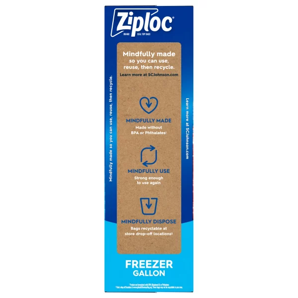 Ziploc® Brand Freezer Bags with New Stay Open Design, Gallon, 60, Patented Stand-up Bottom, Easy to Fill Freezer Bag, Unloc a Free Set of Hands in the Kitchen, Microwave Safe, BPA Free