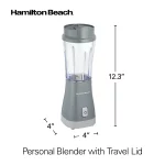 Hamilton Beach Single Serve Personal Smoothie Blender, 14 oz. Travel Cup and Lid, Gray, New, 51128F