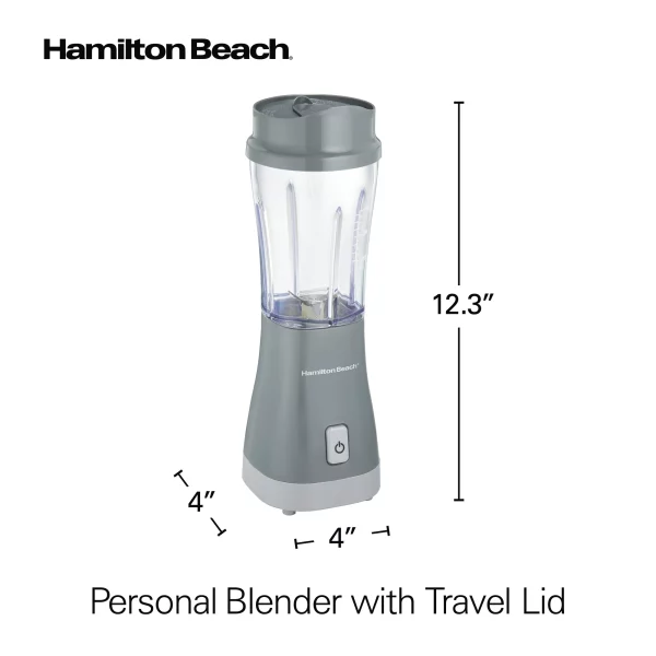 Hamilton Beach Single Serve Personal Smoothie Blender, 14 oz. Travel Cup and Lid, Gray, New, 51128F