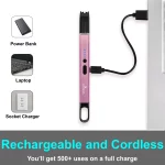 Illuminlabs Electric Lighter – USB Rechargeable Candle lighter, Windproof Flameless Plasma Arc Lighter for BBQ Grill, Camping, Stove, 7.5” Long Stick Lighter,Rose Gold