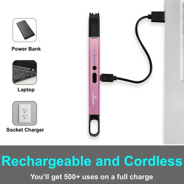 Illuminlabs Electric Lighter – USB Rechargeable Candle lighter, Windproof Flameless Plasma Arc Lighter for BBQ Grill, Camping, Stove, 7.5” Long Stick Lighter,Rose Gold