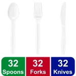 Great Value White Solid Print Plastic Party Supply Sets, (96 Pieces)