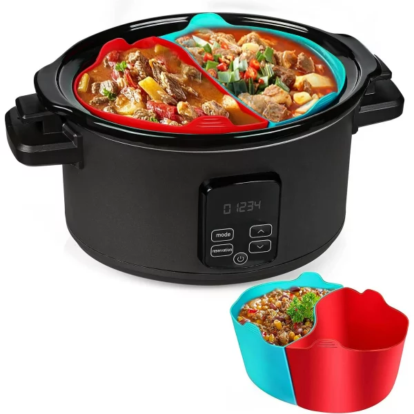 Slow Cooker Divider Liner Reusable & Leakproof Silicone Crockpot Divider insert Cooking Liner for 6 Quart Pot