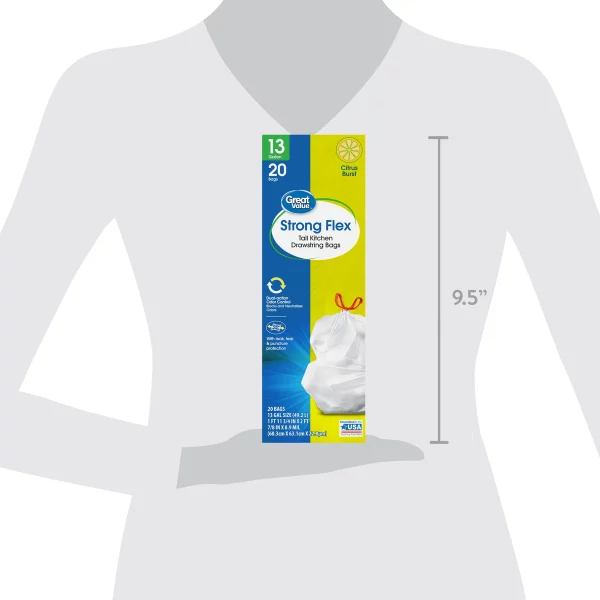 Great Value Strong Flex 13-Gallon Drawstring Tall Kitchen Trash Bags, Citrus Burst, 20 Count