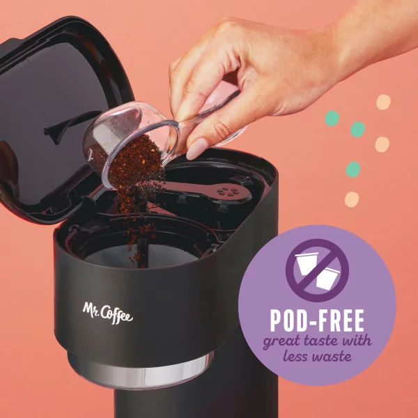 Mr. Coffee Single-Serve Iced and Hot Coffee Maker with Reusable Tumbler and Coffee Filter, Black