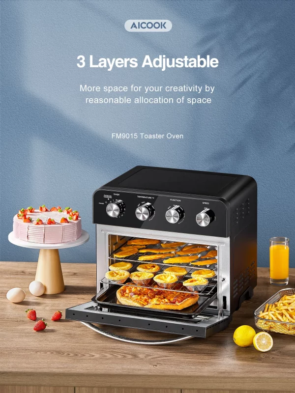 AICOOK Air Fryer Oven, 24QT 10 Functions Large Countertop Oven, Dehydrator with 1700W, 6 Free Accessories & 75 Recipes Included