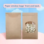 BagDream 50Pcs Brown Bakery Bags with Window, 3.54x2.36x6.7 inches Small Kraft Paper Bags Tin Tie Tab Lock Bags for Cookies, Popcorn, Bread, Party Favors