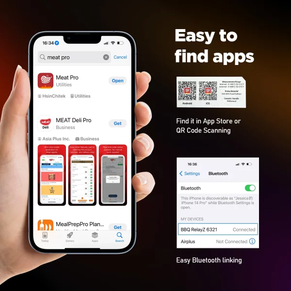 Smart Wireless Meat Thermometer - Bluetooth Digital Food Cooking Thermometer APP Control Kitchen Thermometer for Oven Grill BBQ Smoker