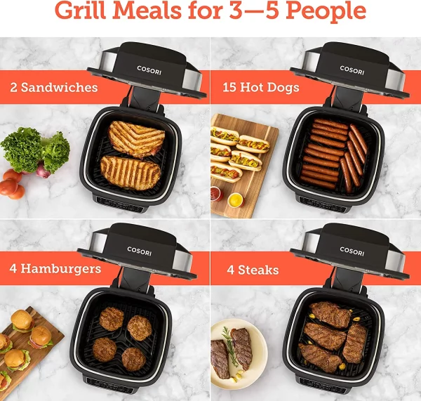 Cosori New Indoor Grill, Smart XL Air Fryer Combo Aeroblaze, 8-in-1, 6 Quart Voice Control, Black