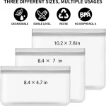Reusable Silicone Bags - Ziplock Reusable Food Storage Bags - 10 Pack Reusable Sandwich Snack Bags - Silicon Reusable Silicone Bags for Vegetable Meat Cheese Food Storage Zip Lock Bags