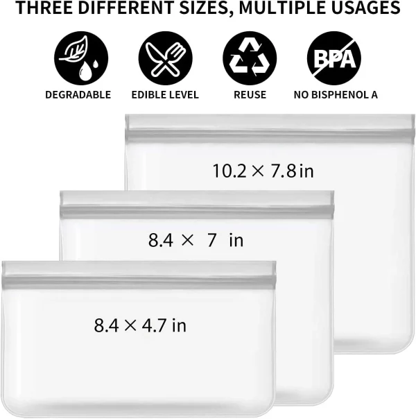 Reusable Silicone Bags - Ziplock Reusable Food Storage Bags - 10 Pack Reusable Sandwich Snack Bags - Silicon Reusable Silicone Bags for Vegetable Meat Cheese Food Storage Zip Lock Bags