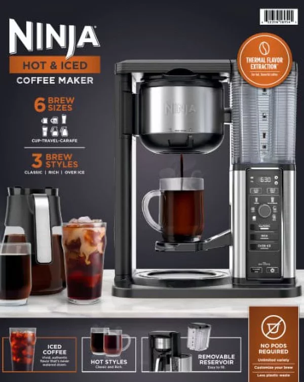 Ninja Hot & Iced, Single Serve or Drip Coffee System 10 Cup Glass Carafe, CM300