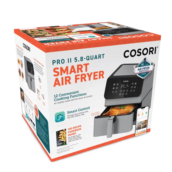 COSORI Pro II 5.8-Quart Smart Air Fryer, 12-in-1, Walmart Exclusive Bonus, Voice Control, Light Gray