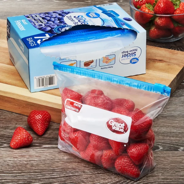Great Value Freezer Guard Slider Zipper Bags, Quart Freezer, 75 Count