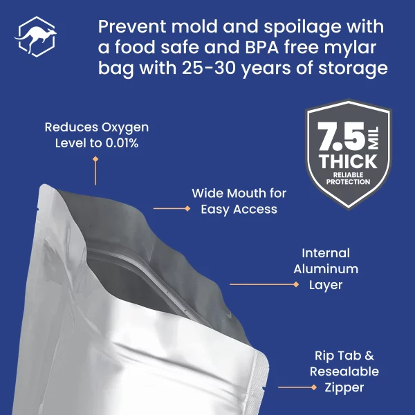 10 Wallaby MRE Mylar Bags with Zipper - Bundle - 0.35 Gallon (7.5 Mil) with 10 400cc - Silver