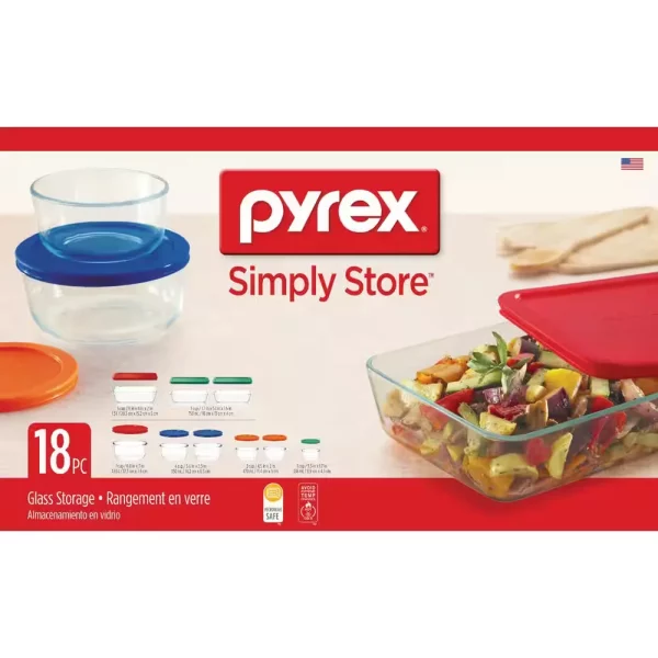 Simply Store 18-Piece Glass Storage Set with Assorted Colored Lids
