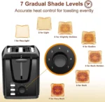 Dear Morning Toaster 2 Slice with 2 Wide Slots 7 Shade Settings and Removable Crumb Tray Black Bread Toaster
