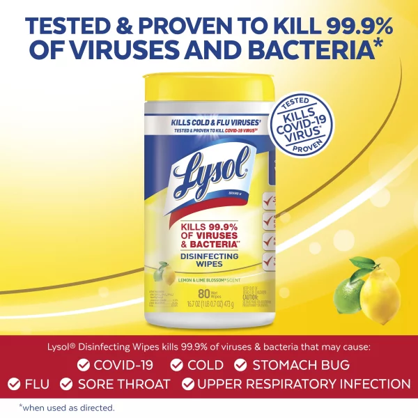 Lysol Disinfectant Wipes, Multi-Surface Antibacterial Cleaning Wipes, For Disinfecting and Cleaning, Lemon and Lime Blossom, 240 Count (Pack of 3)