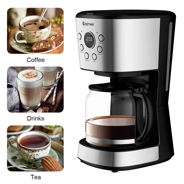 Costway 12-Cup Programmable Coffee Maker Brew Machine LCD Display w/ 1.8L Glass Carafe
