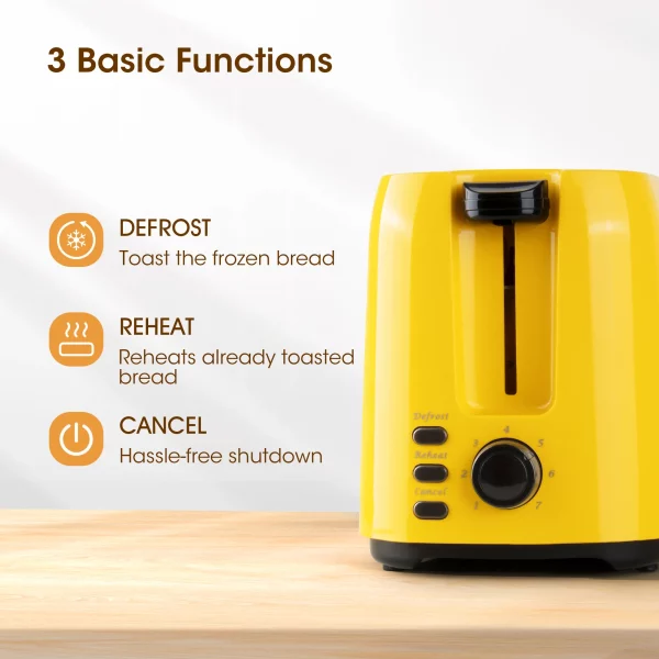 iSiLER 2 Slice Toaster Extra-Wide Slots Yellow Toaster with Defrost and Reheat Function
