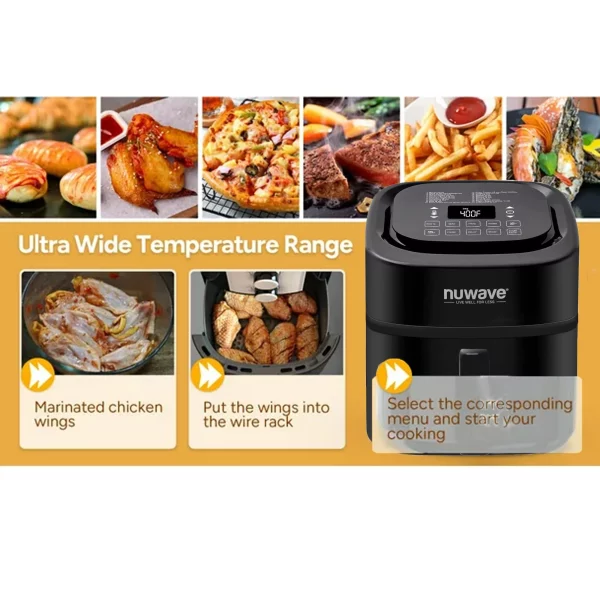 Nuwave Brio 6-Quart Air Fryer with Temperature Probe and Smart Cooking Programs for Even and Fast Cooking, Gourmet