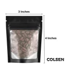 Colsen Food Storage Plastic Bags Airtight Zipper Matte Black with Clear Window 100 Pack 3 x 4 inches