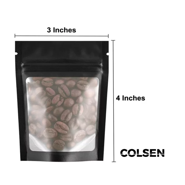Colsen Food Storage Plastic Bags Airtight Zipper Matte Black with Clear Window 100 Pack 3 x 4 inches