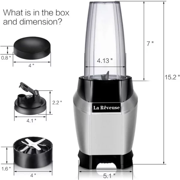 La Reveuse Personal Blender Making Shakes and Smoothies 1000 Watt-with 24 oz Free Portable Travel Bottle