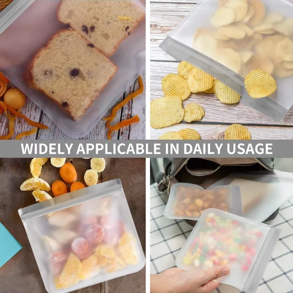 Reusable Silicone Bags - Ziplock Reusable Food Storage Bags - 10 Pack Reusable Sandwich Snack Bags - Silicon Reusable Silicone Bags for Vegetable Meat Cheese Food Storage Zip Lock Bags