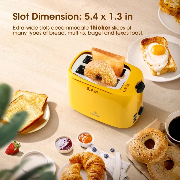 iSiLER 2 Slice Toaster Extra-Wide Slots Yellow Toaster with Defrost and Reheat Function