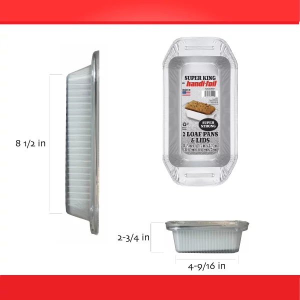 Handi-Foil Super King Aluminum Foil Loaf Pan with Handles and Lid, 2 count per pack