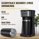 VAVSEA Single-Serve Coffee Maker Brewer 14Oz with Thermal Travel Mug and Reusable Filter, 600W Personal Coffeemaker for Ground Coffee