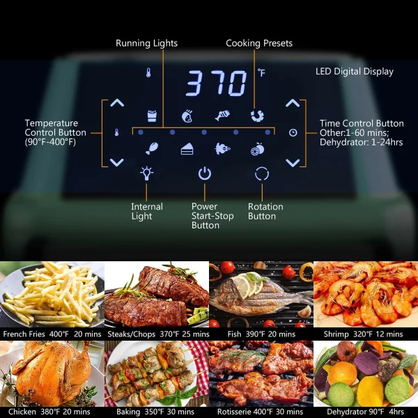 Costway 19 QT Multi-functional Air Fryer Oven Dehydrator Rotisserie w/Accessories Green