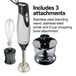 Hamilton Beach 4-in-1 Electric Immersion Hand Blender with Blending Wand, Whisk, and 3 Cup Food Chopping Bowl, Silver, 59765