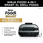 Ninja Foodi Smart XL 4-in-1 Indoor Grill with 4-Quart Air Fryer, Roast, Bake, and Smart Cook System, FG550