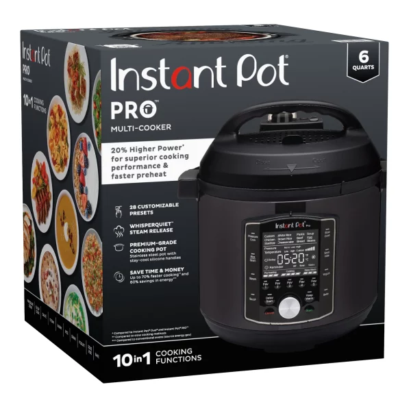 Instant Pot Pro 6-Quart Electric Pressure Cooker, 10-in-1 Slow Cooker, Rice/Grain Cooker, Steamer, Sauté, Sous Vide, Yogurt Maker, Sterilizer and Warmer