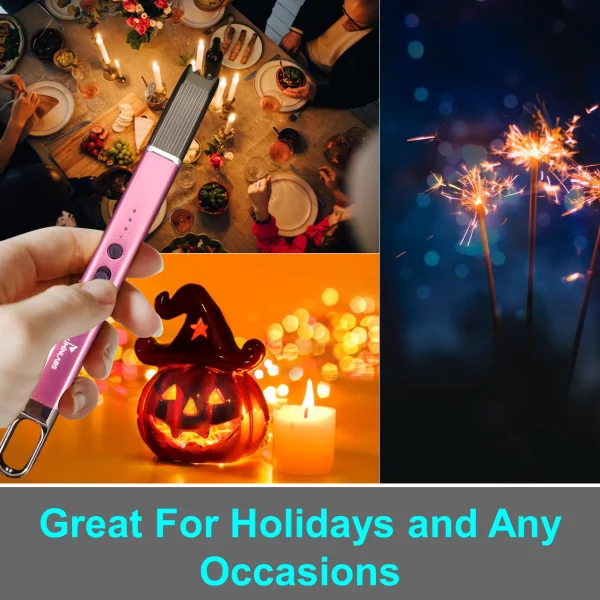 Illuminlabs Electric Lighter – USB Rechargeable Candle lighter, Windproof Flameless Plasma Arc Lighter for BBQ Grill, Camping, Stove, 7.5” Long Stick Lighter,Rose Gold